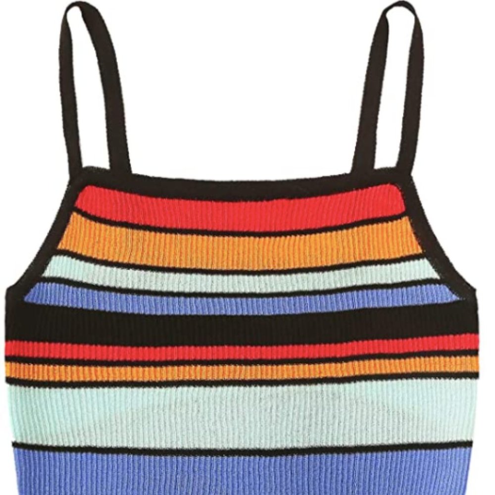 Women's Sexy Strappy Crop Top Striped Print Ribbed